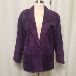 Vintage 80s Retro Purple Suede Genuine Pig Skin Leather Blazer Avanti Small
